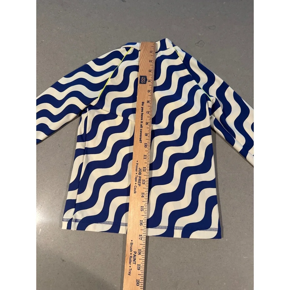 Boden Kids UPF 40+ Long Sleeve Swim Top Blue Wave Pattern Size 6-7Y‎